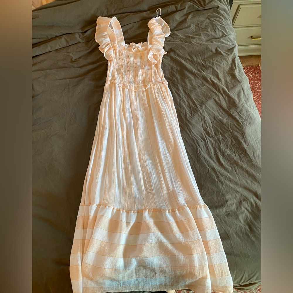 Peach and white striped maxi dress